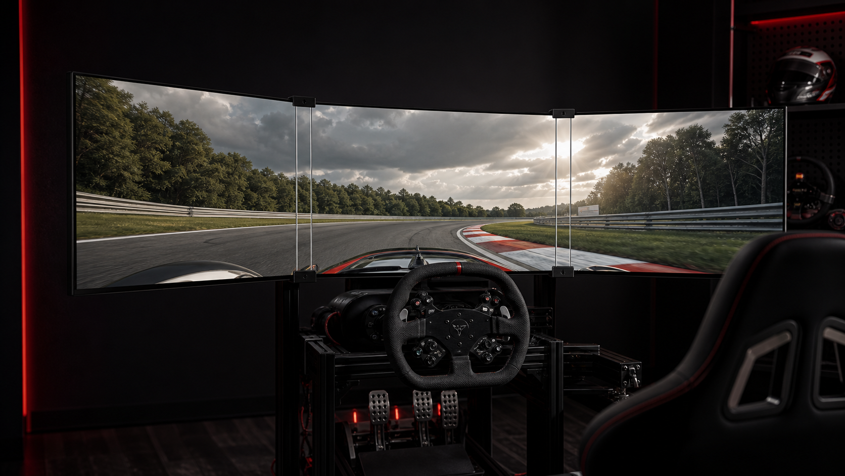 Race Bear bezel-free kit on a triple-screen sim racing setup
